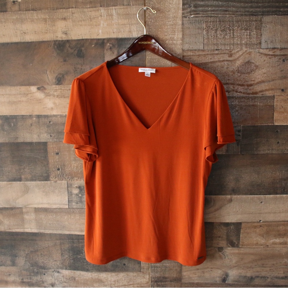 Women's Orange V-Neck Top
